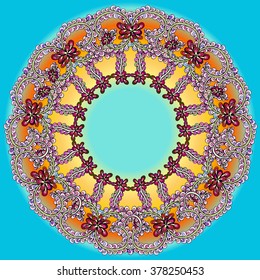 Hand drawn vector doodle Ethnic mandala with colorful floral round ornament. Zen tangle, boho style
