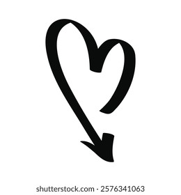 Hand drawn vector doodle heart shaped arrow isolated on a white