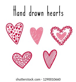 Hand drawn vector doodle hearts set on Valentine's day