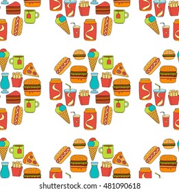 Hand drawn vector doodle icons for fast food menu, restaraunt