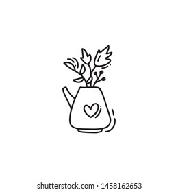 Hand drawn vector doodle illustration of tea kettle. Teapot icon line symbol. Monoline quality sketch art isolated element in trendy style