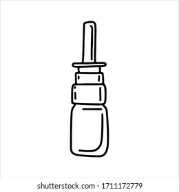 Hand drawn vector doodle illustration   bottle of nasal spray isolated on white background. Design for clinics, hospitals, pharmacies, medical poster