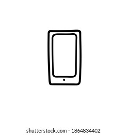 Handgezeichnete Vektordoodle-Illustration. Smartphone. Schwarze Umrisse einzeln auf weißem Hintergrund