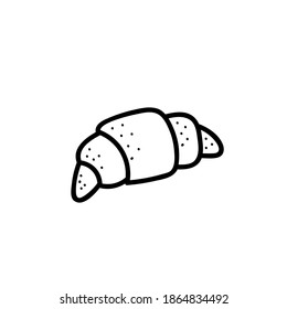 Ilustración del doodle vector dibujado a mano. Croissant. Esquema negro aislado en fondo blanco