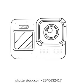 A hand drawn vector doodle illustration of an action camera vector illustration, isolated on white background