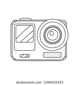 A hand drawn vector doodle illustration of an action camera vector illustration, isolated on white background
