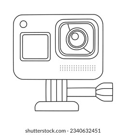 A hand drawn vector doodle illustration of an action camera vector illustration, isolated on white background