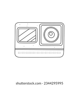 Dibujo de un doodle de vector dibujado a mano en una ilustración vectorial de una cámara de acción, aislada en fondo blanco