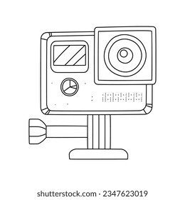 A hand drawn vector doodle illustration of an action camera vector illustration, isolated on white background