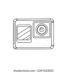 A hand drawn vector doodle illustration of an action camera vector illustration, isolated on white background