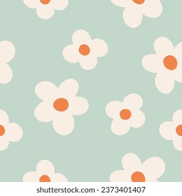 Hand drawn vector doodle illustration of seamless pastel daisies floral. Nursery concept. For wallpaper, texture, background, gift wrap, print