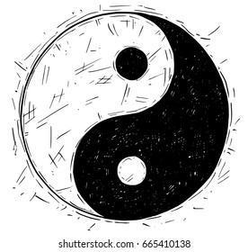 Hand drawn vector doodle illustration of yin yang jin jang symbol.
