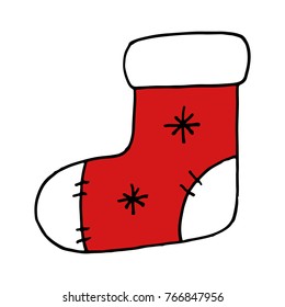 A hand drawn vector doodle illustration of a Christmas sock.