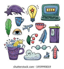 Hand drawn vector of doodle illustrations. Lifestyle doodle. 