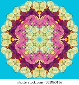 Hand drawn vector doodle mandala. Ethnic mandala with colorful floral round ornament. Zen tangle, boho style