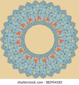 Hand drawn vector doodle mandala. Ethnic mandala with colorful floral round ornament. Zen tangle, boho style