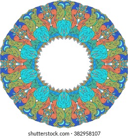 Hand drawn vector doodle mandala. Ethnic mandala with colorful floral round ornament. Zen tangle, boho style