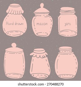 Hand drawn vector doodle mason jars kit