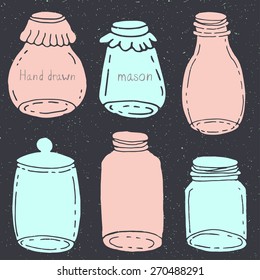 Hand drawn vector doodle mason jars kit