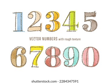 handgezeichnete Vektor-Doodle-Zahlen, farbige Textur