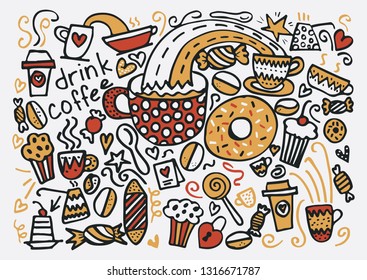 Hand drawn vector doodle outline abstract illustration for card, postcard, poster, background, restaurant menu, magazine, cover. Simple isolated objects