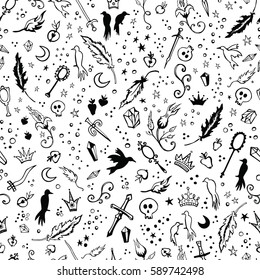 Hand Drawn Vector Doodle Pattern. Black and White Pattern. Monochromatic Pattern. Background Pattern.