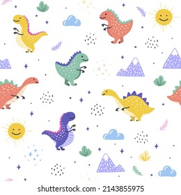 Hand drawn vector doodle set for kids, funny cartoon dinosaurs. Good for textiles, nursery, wallpapers, wrapping paper, clothes.