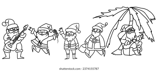 Hand drawn vector doodle set of Santa Claus. Christmas characters.