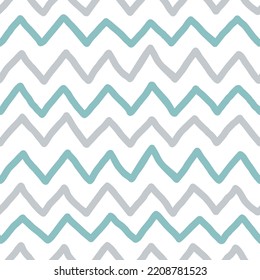 Hand drawn vector doodle zigzag seamless pattern. Abstract lines shapes texture. Geometric Ink green and grey elements on white background. Scandinavian style, Cute Kid print.