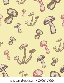 Hand drawn vector doodles Illustration. Seamless mushrooms pattern