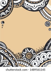 Hand drawn vector doodling frame. Zentangle card on craft paper background