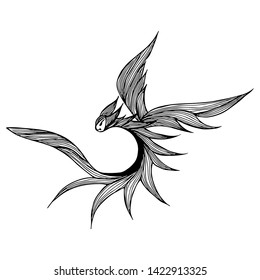 Hand drawn vector dragon illustration. Fantastic dragon icon. Freehand silhouette of mythology aminal. Fantasy outline illustration.