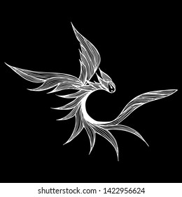 Hand drawn vector dragon illustration isolated on black background. Fantastic dragon icon. Freehand mythology aminal. Fantasy outline illustration.