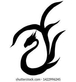 Hand drawn vector dragon illustration. Fantastic dragon icon. Freehand silhouette of mythology aminal. Fantasy outline illustration.
