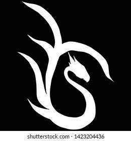 Hand drawn vector dragon illustration isolated on black background. Fantastic dragon icon. Freehand mythology aminal. Fantasy outline illustration.