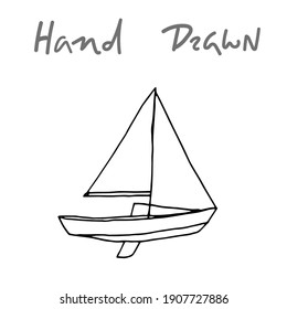 handgezeichnete Vektorzeichnung eines Segelbootes. Kleinyachtskizze