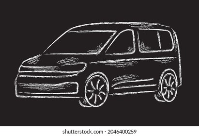 Hand drawn vector drawing of smaller delivery for delivery of goods with white chalk on a black board.