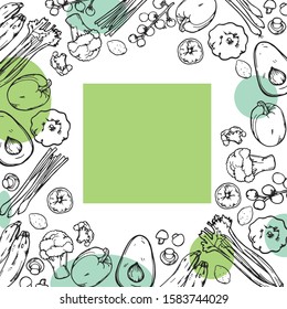  Hand drawn vector drawing of vegetables and fruits. Healthly food.