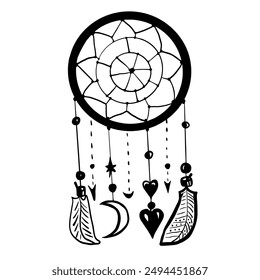 Hand drawn vector dream catcher illustration. Ink sketch, grunge style.