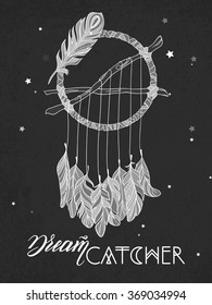 Hand drawn Vector Dreamcatcher. T-shirts print or tattoo