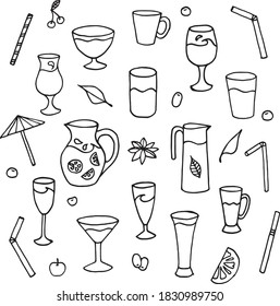 Hand drawn vector drink set.