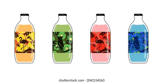 Hand drawn vector of drinks in glass bottle. soda bottle illustration.