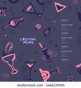 Hand drawn vector drinks in scandinavian style. Vector template. For the menu design, flyers, etc