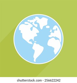 Hand drawn vector earth with long shadow on green background