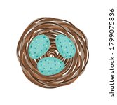 Hand drawn vector easter basket with eggs isolated on white background