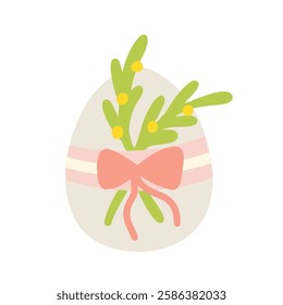 Hand drawn vector of an Easter egg decorated with a ribbon and greenery for spring celebrations vector illustration