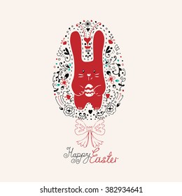 Hand drawn vector Easter egg with bunny