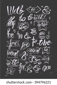 Hand drawn vector  elegant ampersands and catchwords for your design. And, for, from, with, the, to. Decorative elements. Retro typography . Hand lettering.