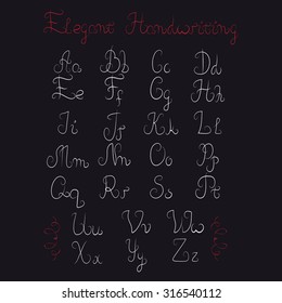 Hand drawn vector elegant handwriting monoline alphabet