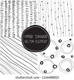 hand drawn vector element set. Set of 4 different vector seamless patterns. Vector illustration.